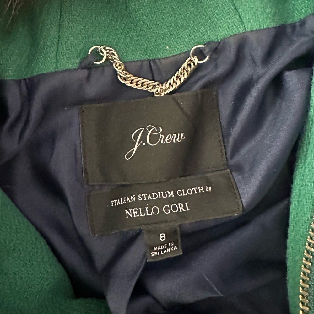 J. Crew Green Stadium Cloth Nello Gori Wool Pea Coat with Faux Fur Trim 8 Winter - Picture 2 of 7